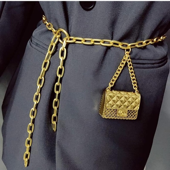 Gold Chain Waist Belt with Mini Bag - Picture 2 of 5